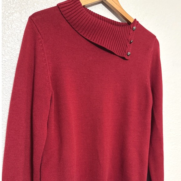 Christopher Banks Red Asymmetrical Cowl Neck Button Detail Sweater Women's Sz L - Picture 5 of 7